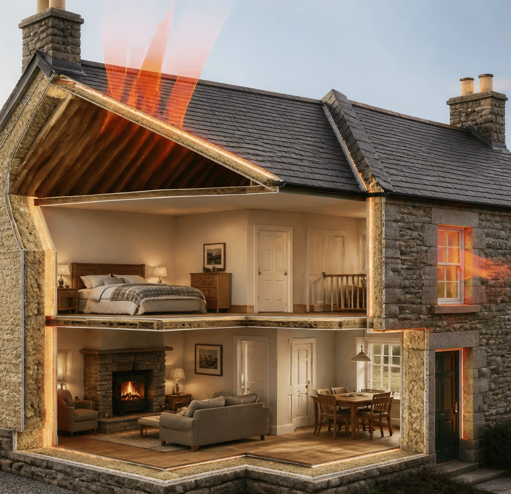 Graphic of heat escaping a home