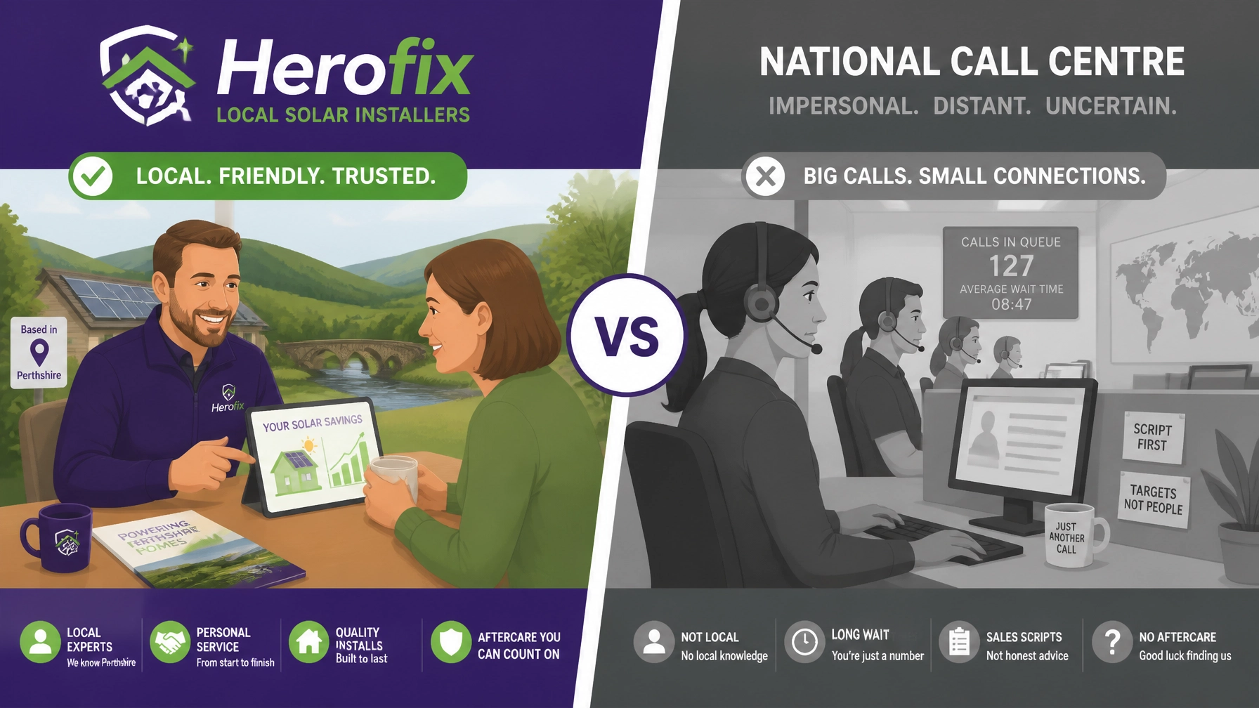 Comparison of local personal service versus impersonal call centres