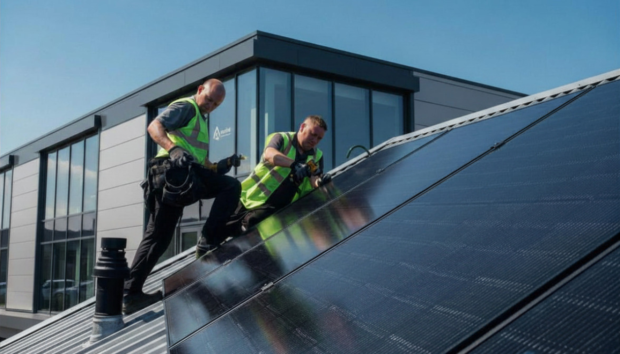 Herofix team installing solar panels