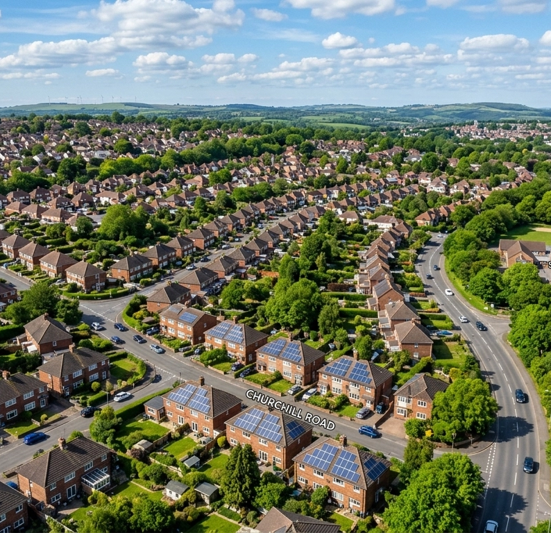 overhead shot of homes
