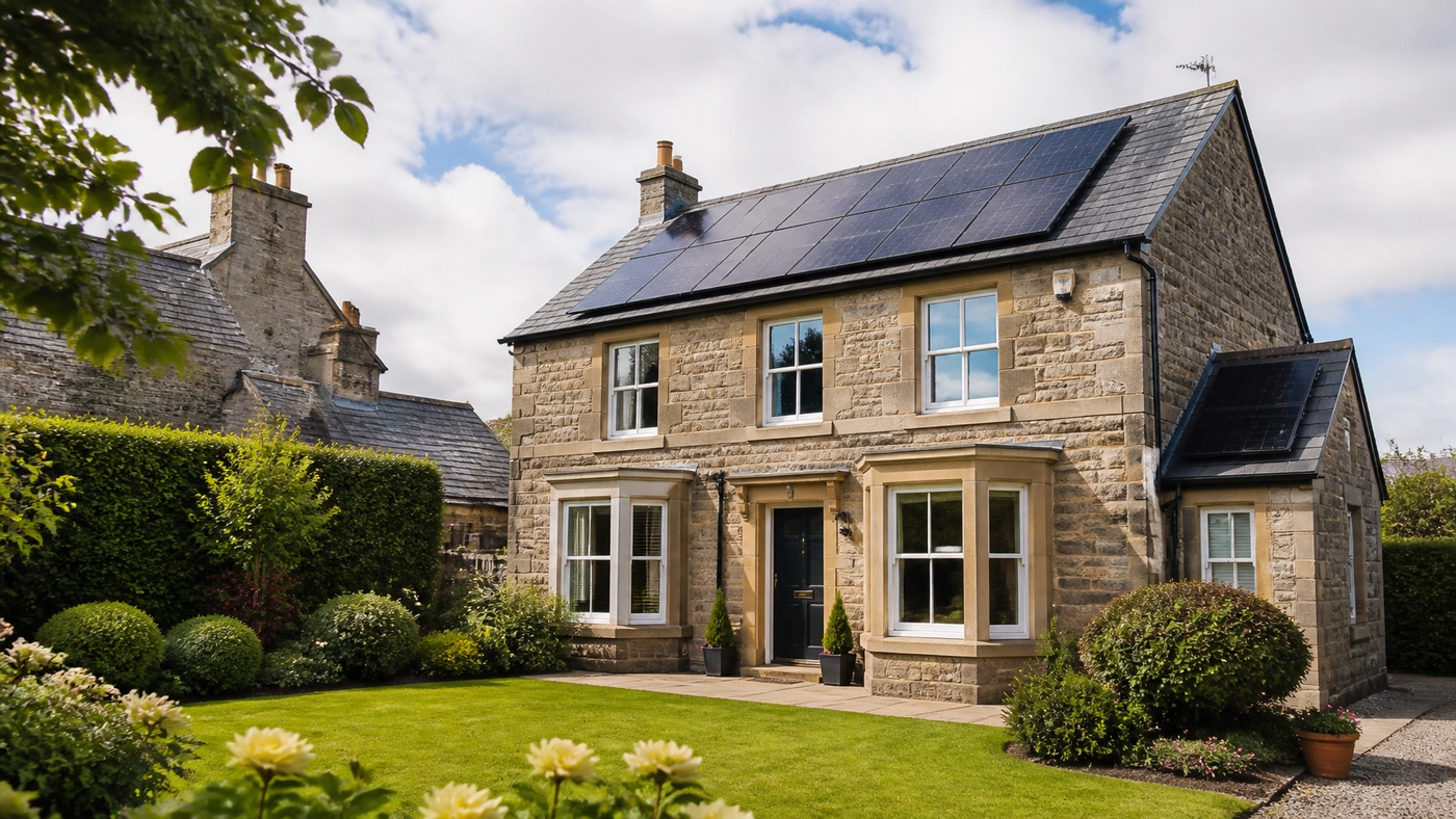 Countryside home with solar panels