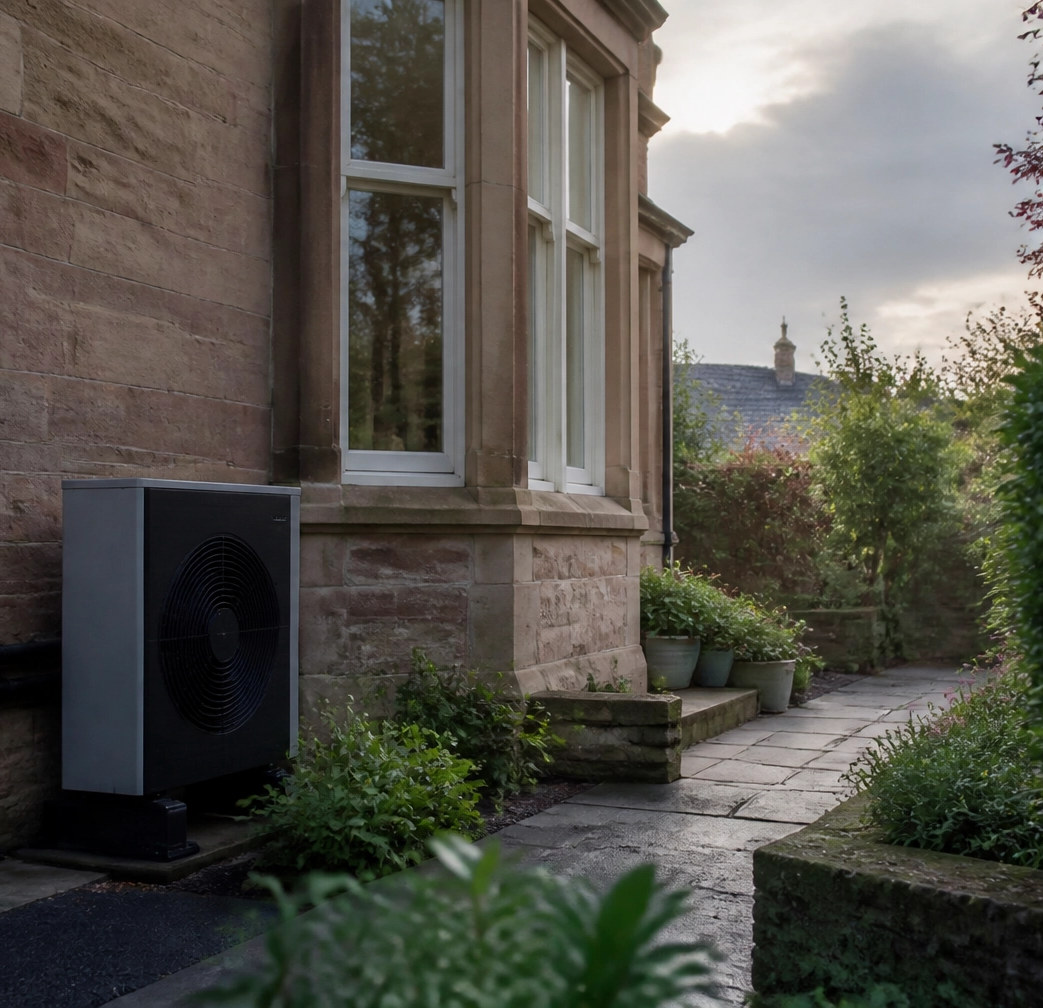 Air source heat pump installed on home