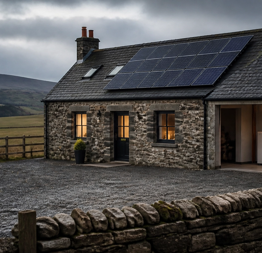 Rural home with solar panels
