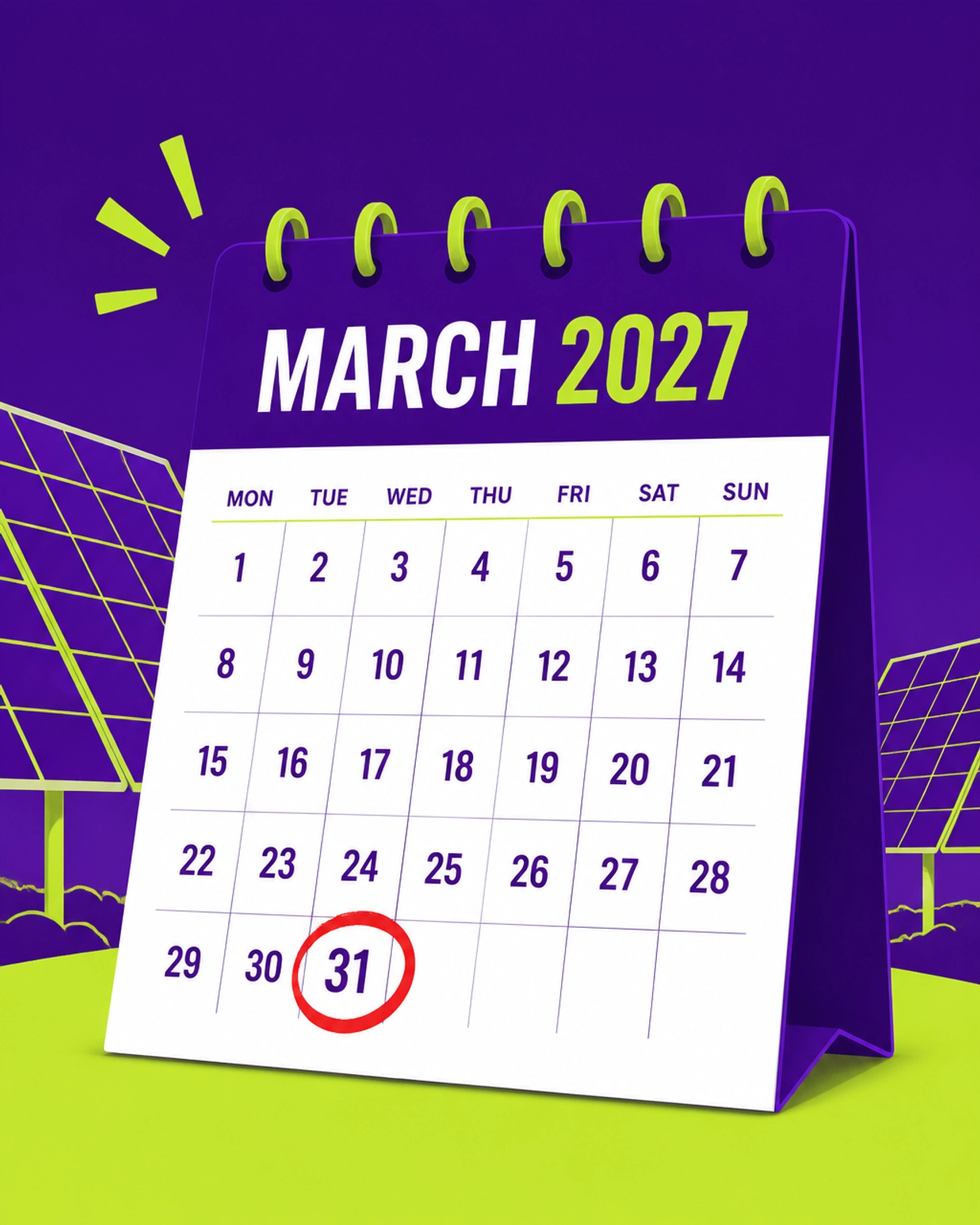 A calendar showing the March 2027 VAT deadline with Herofix brand colours.