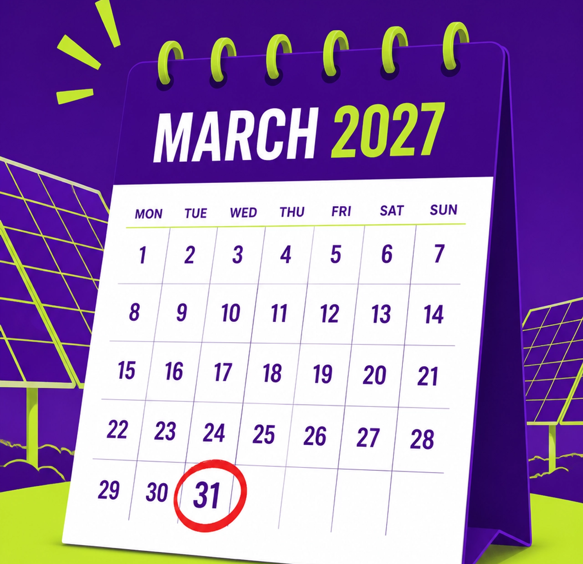 A calendar showing the March 2027 VAT deadline with Herofix brand colours.