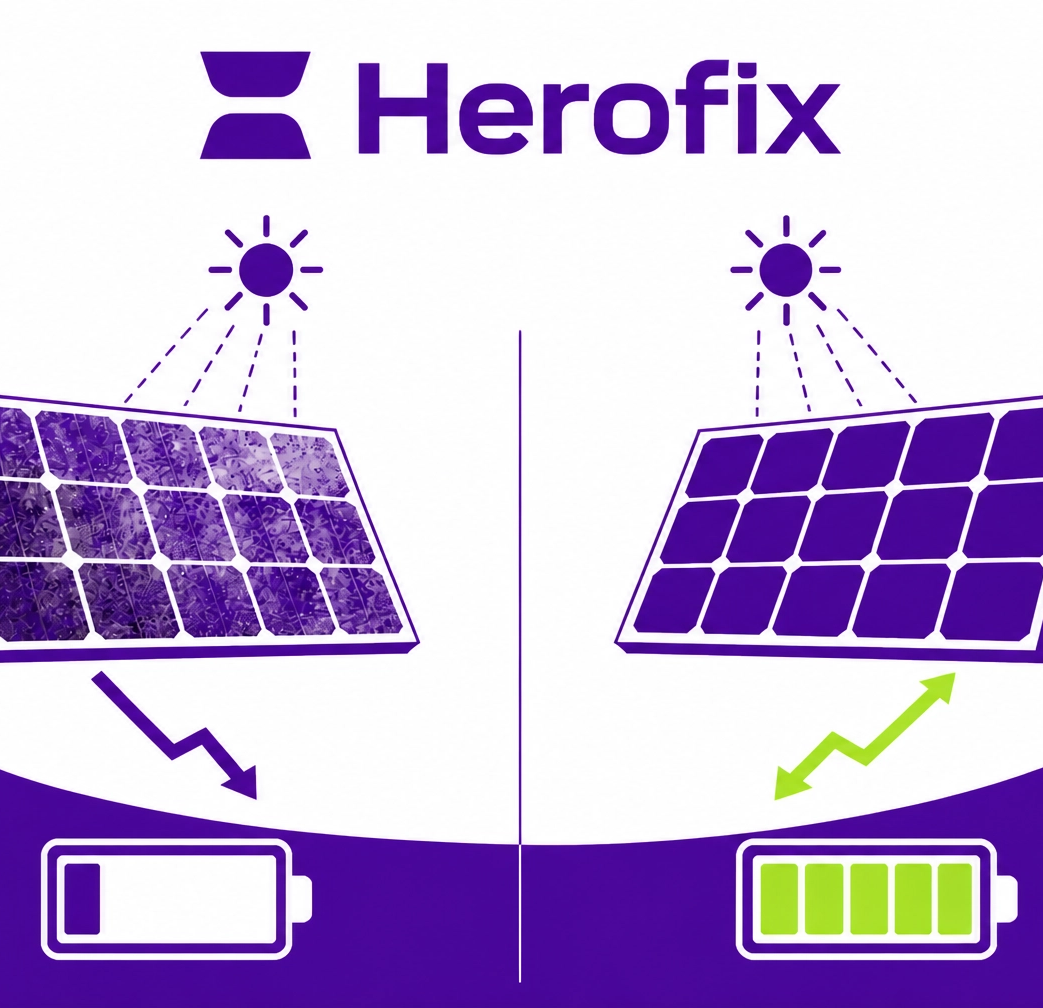 Before and after panel cleaning solar graphic