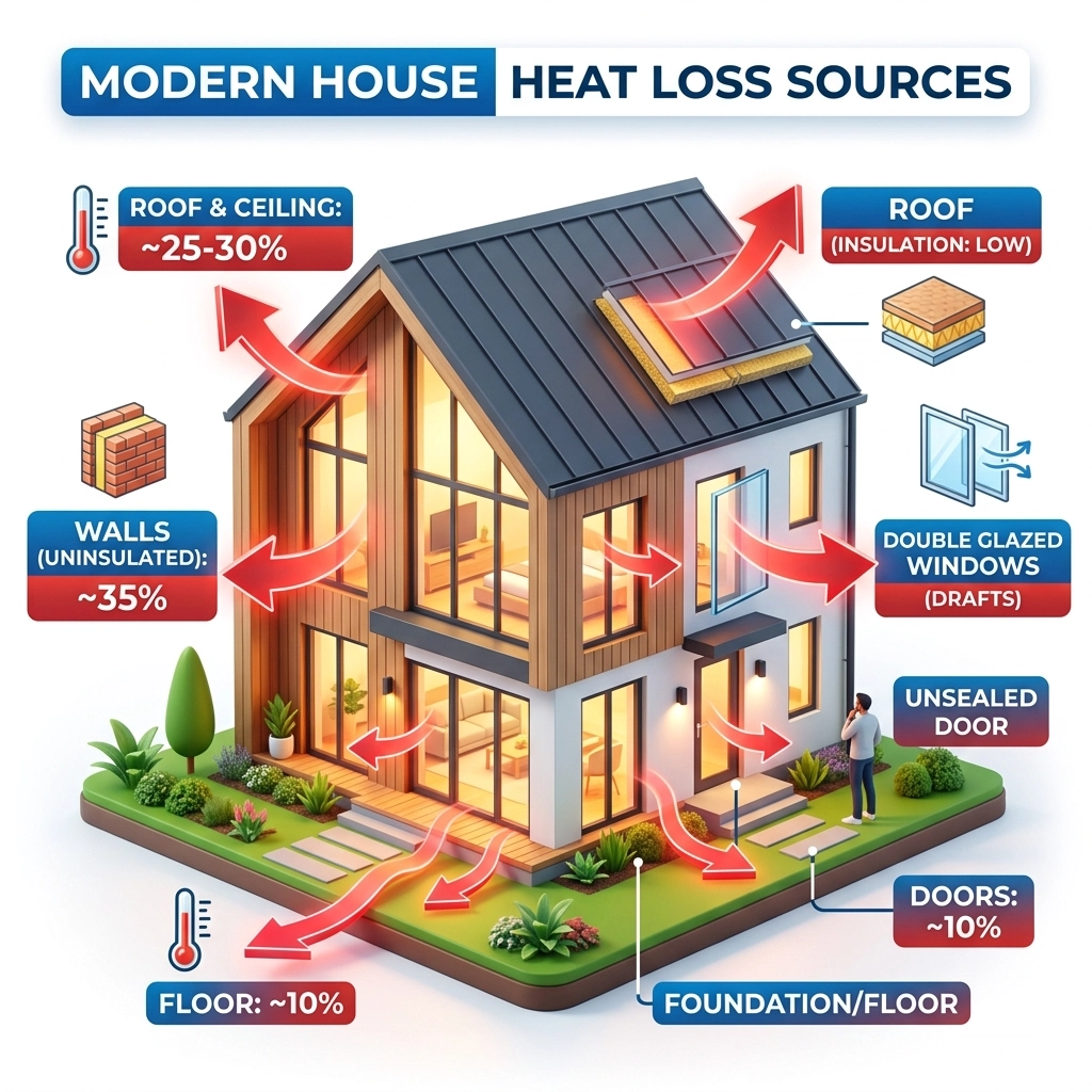 Modern home heat loss sources