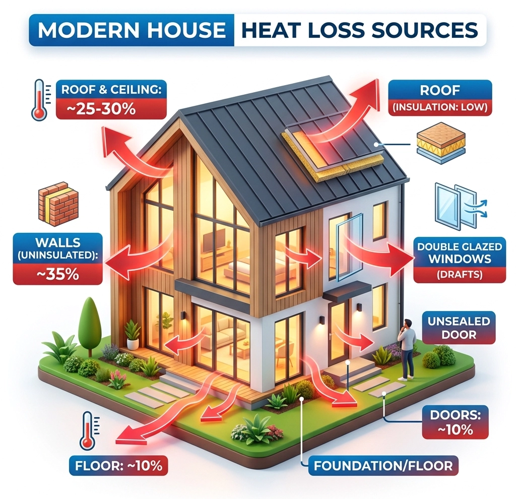 Modern home heat loss sources