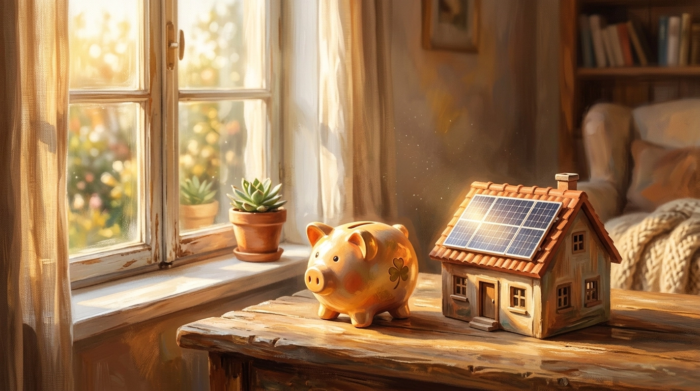 Piggy bank and solar panels