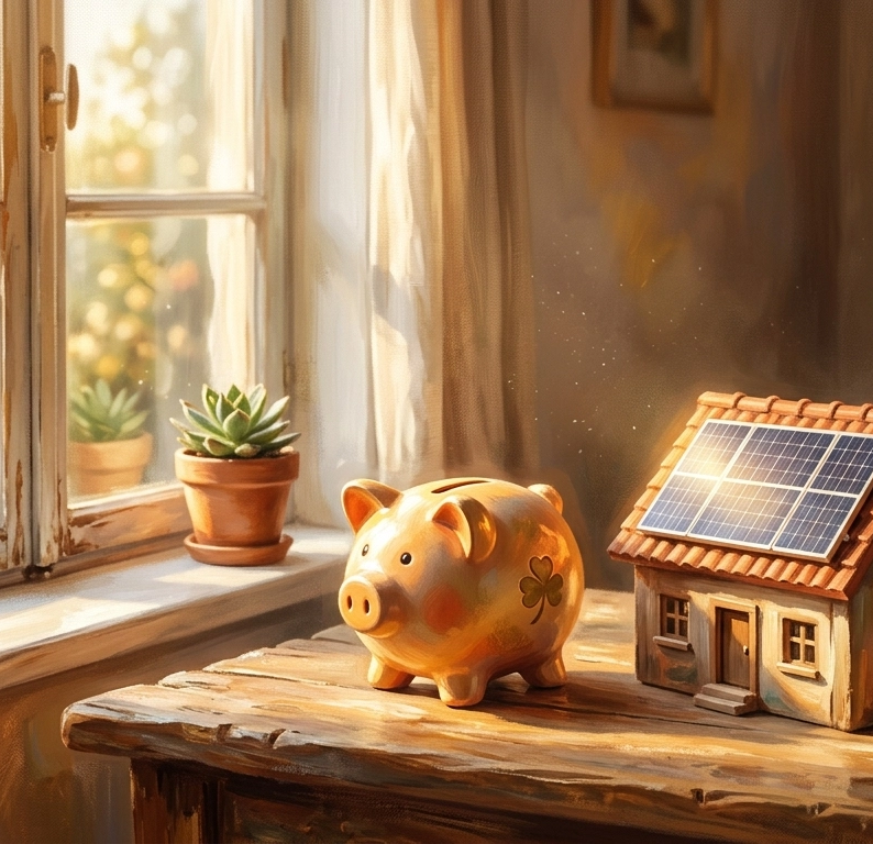 Piggy bank and solar panels