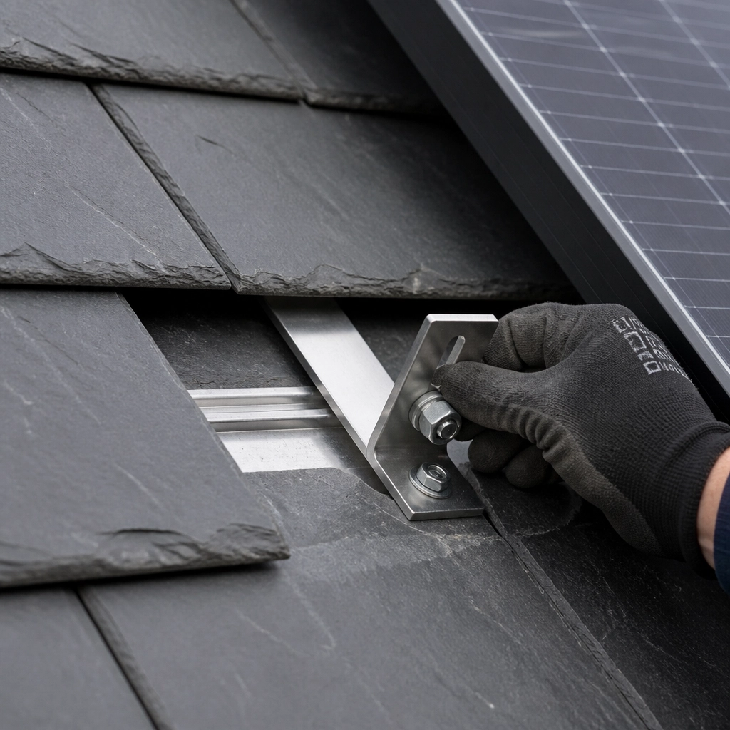 Installing solar panels on a slate roof