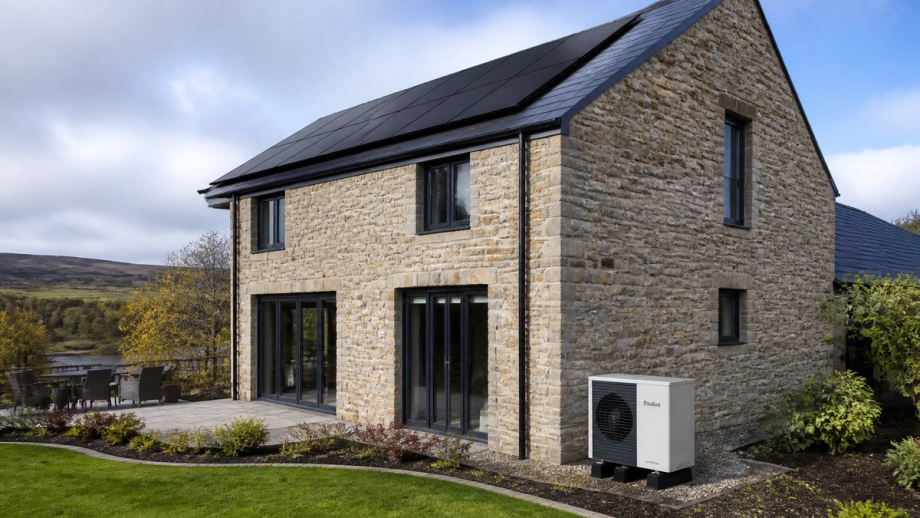 Home with solar panels and a heat pump installed scotland