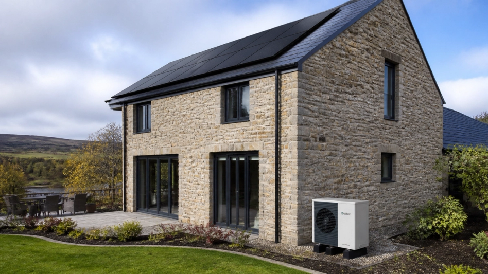Home with solar panels and a heat pump installed scotland