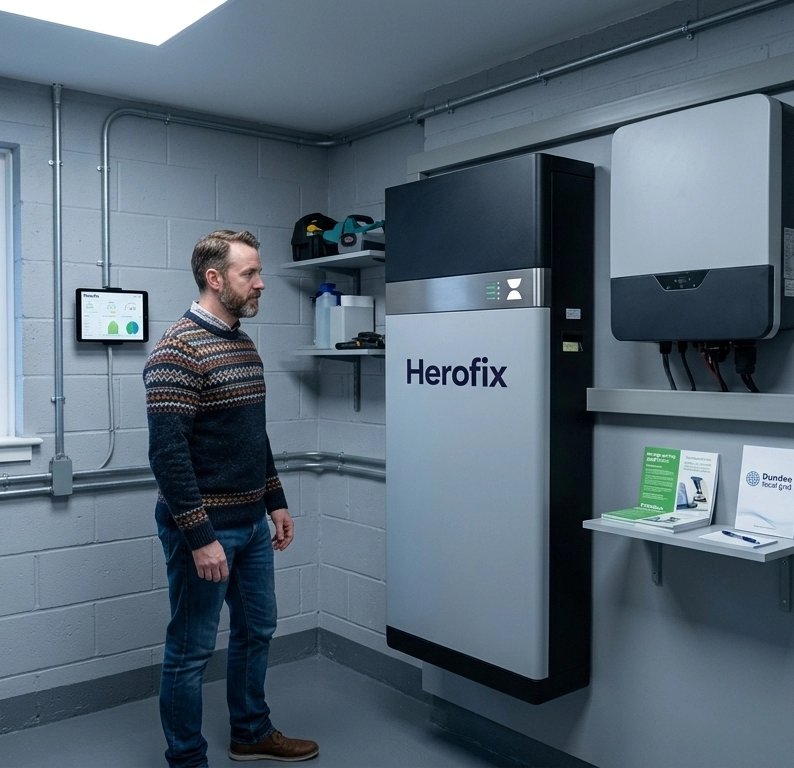 Generated graphic of a home with battery solution installed