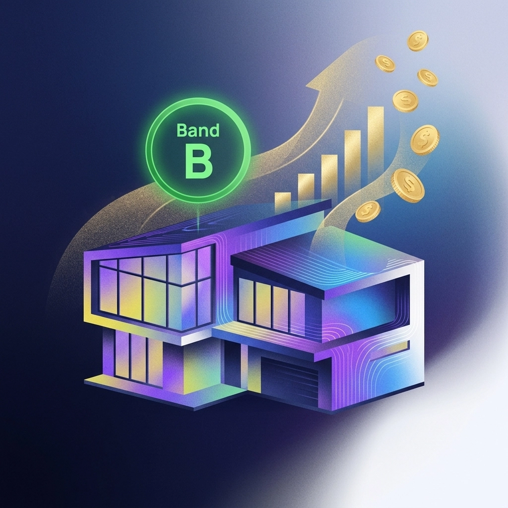 Graphic of a home moving energy bands