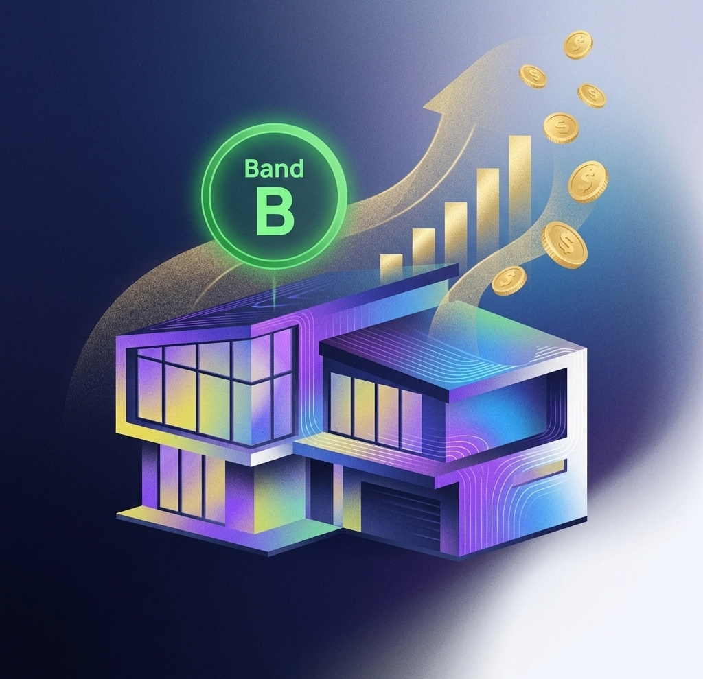 Graphic of a home moving energy bands