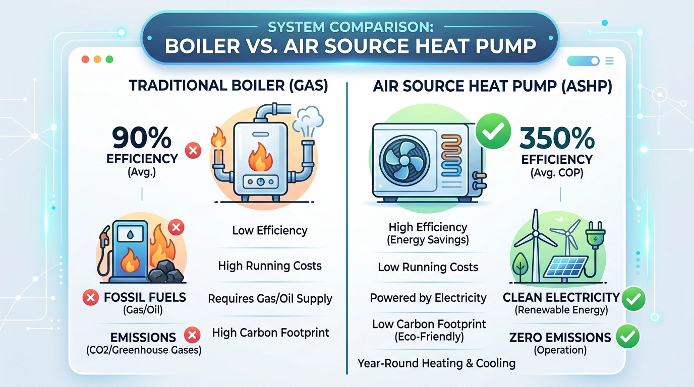 System comparison: Boiler vs air source heat pump