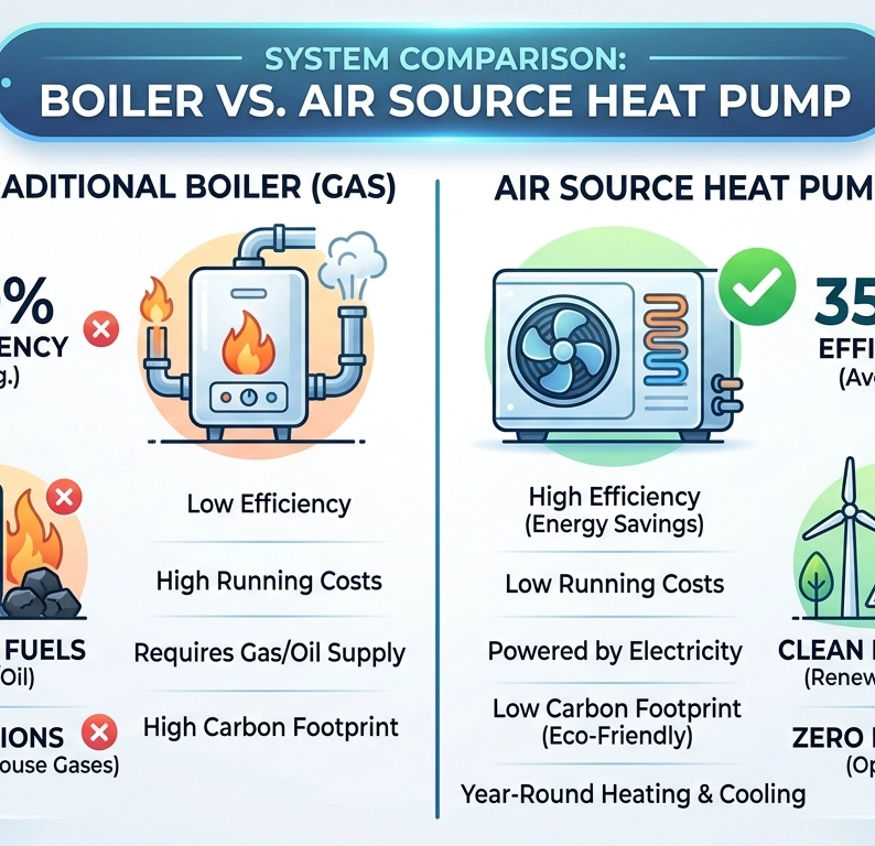 System comparison: Boiler vs air source heat pump