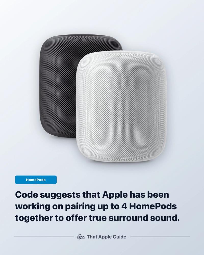 Code suggests that Apple has been working on pairing up to 4 HomePods for true surround sound.