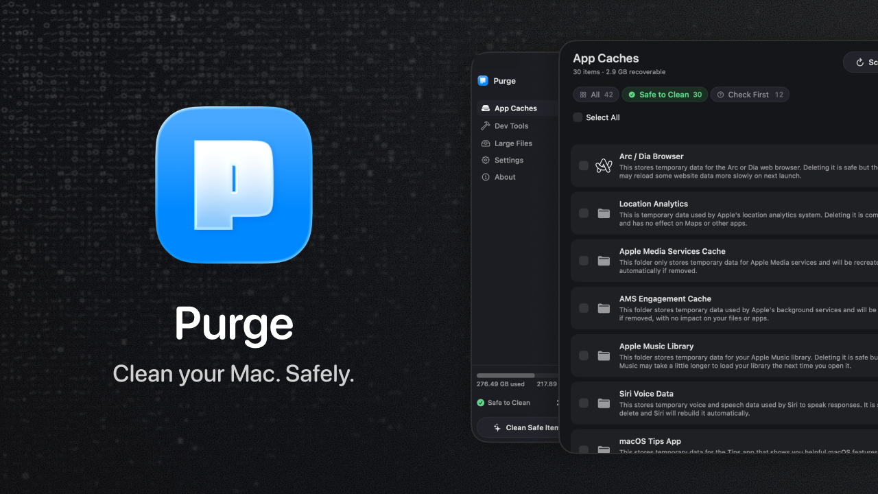 Purge Clean your Mac. Safely.