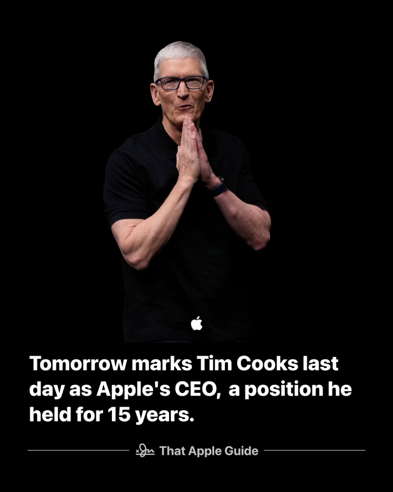Tomorrow marks Tim Cooks last day as Apple's CEO, a position he held for 15 years.
