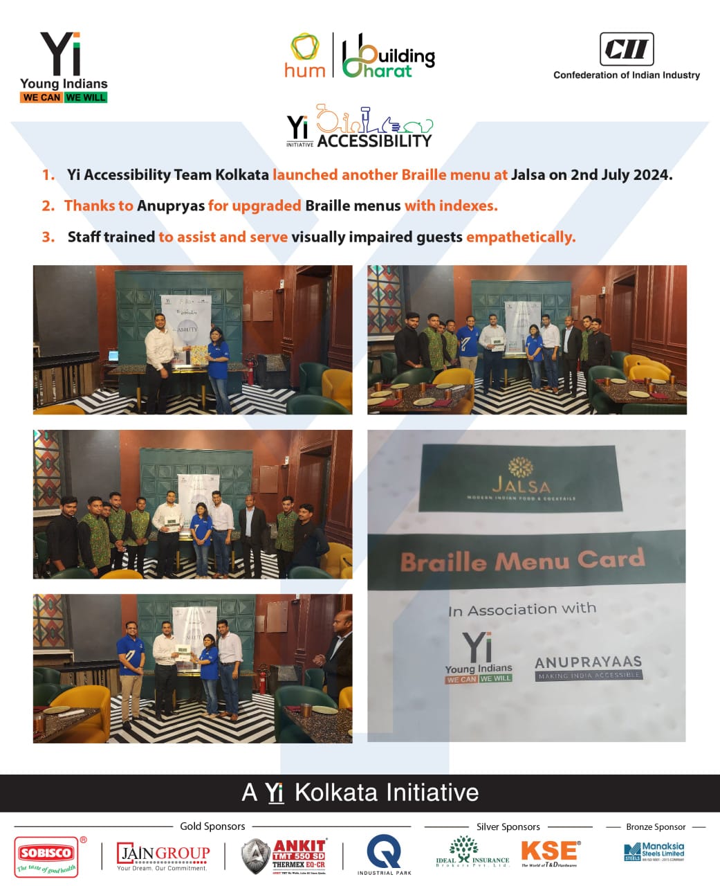 Yi24  | Accessibility - Braille Menu Card Launch at Jalsa