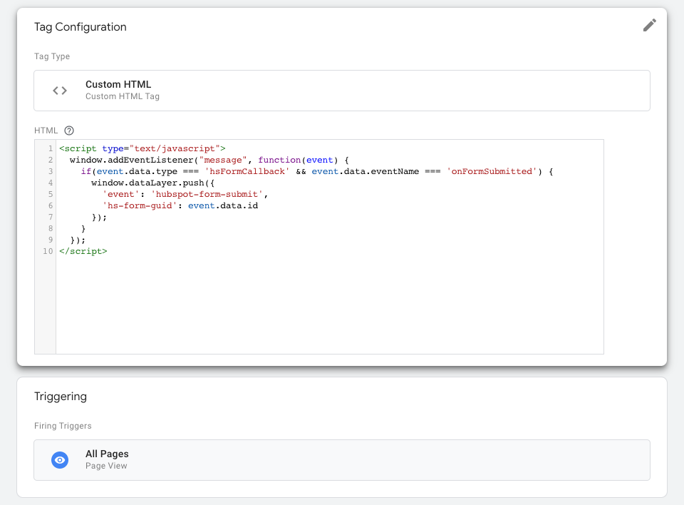 HubSpot Form Submit - Listener Tag