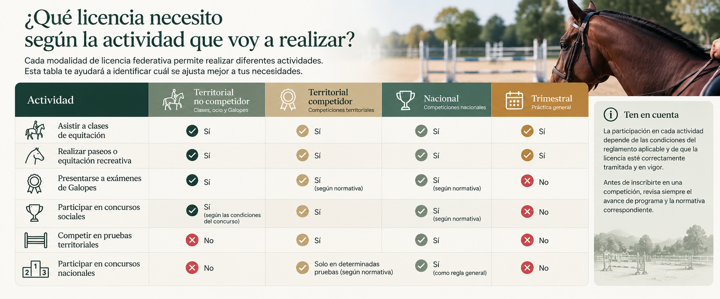 Tipos de licencias federativas en hípica