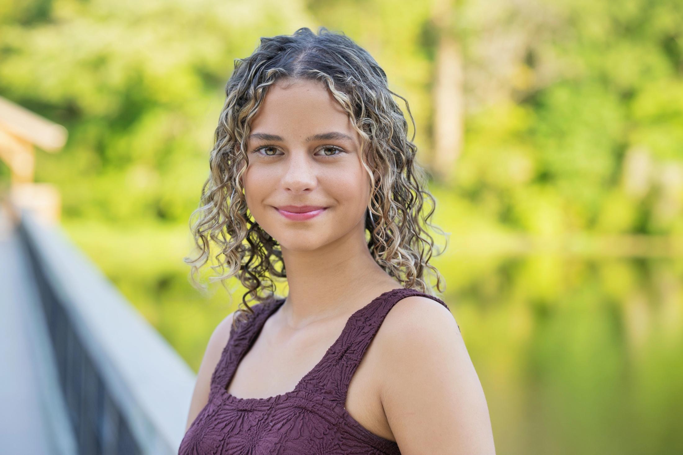 Outdoor portrait session on a garden path