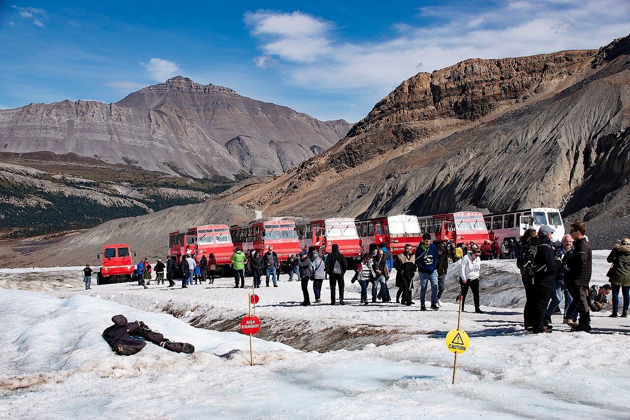 Standing on the Athabasca Glacier in Jasper National Park