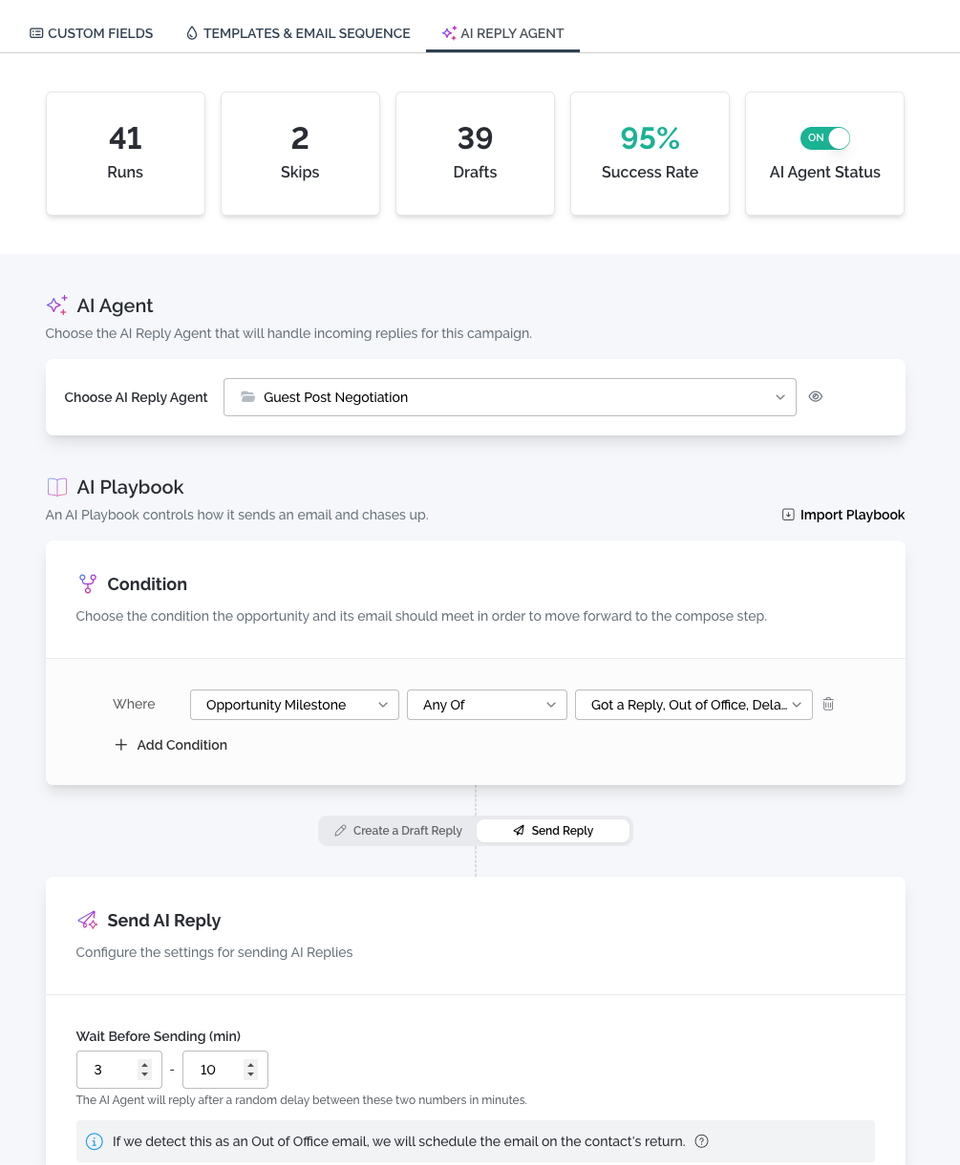 AI replies, negotiates, and chases. You decide how much.