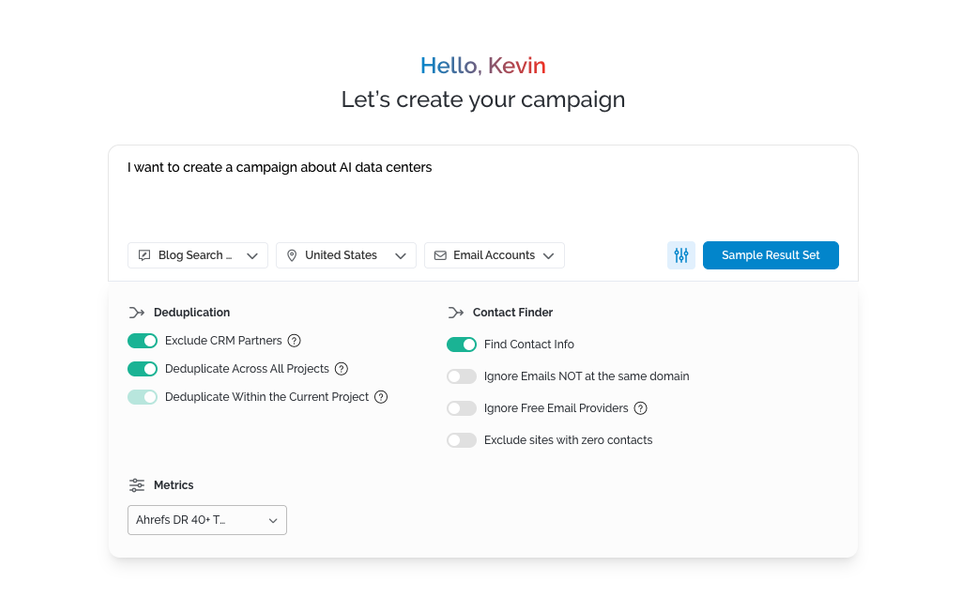 Pitchbox product screenshot showing campaign data