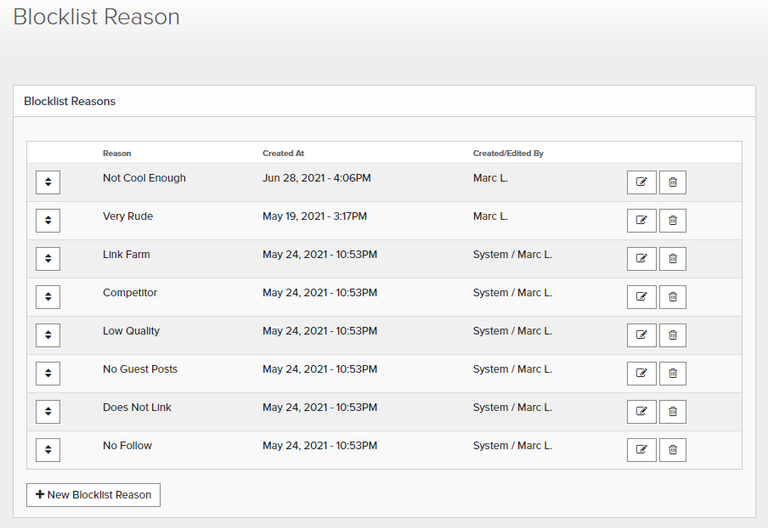 blocklist reasons Pitchbox