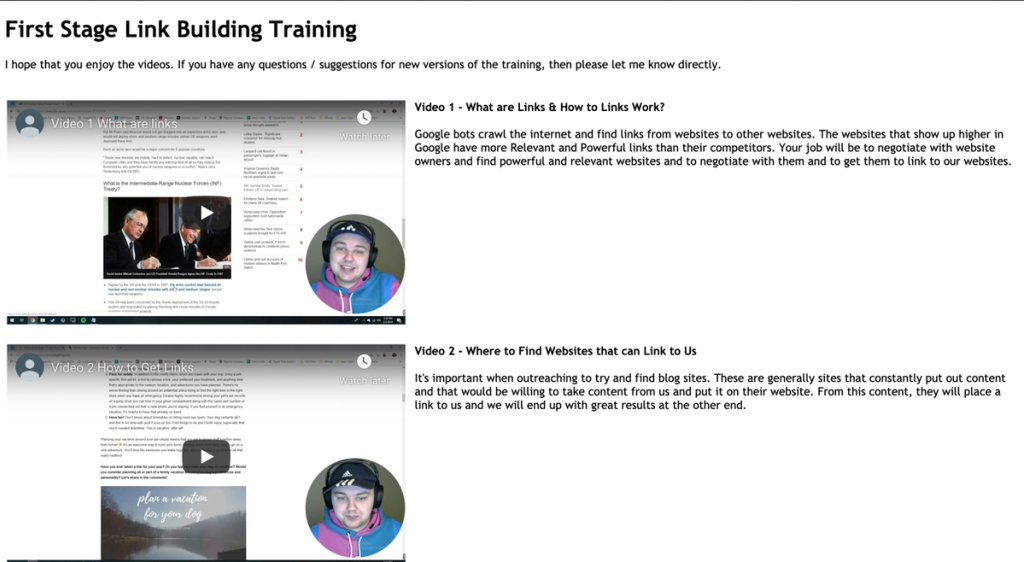first stage link building training