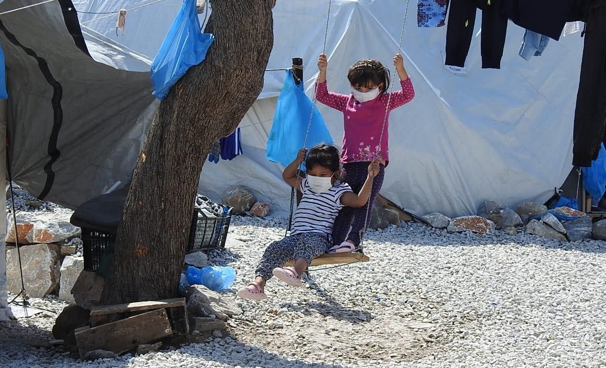 Children playing with masks on