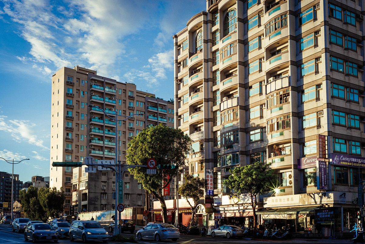 Mid-rise apartment buildings on Wenlin Road in Shilin District, Taipei