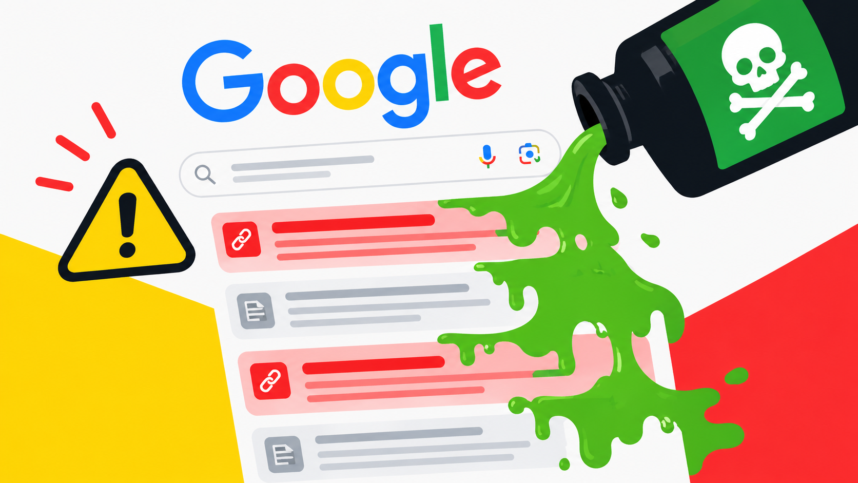 Illustration of Google search results being altered or poisoned