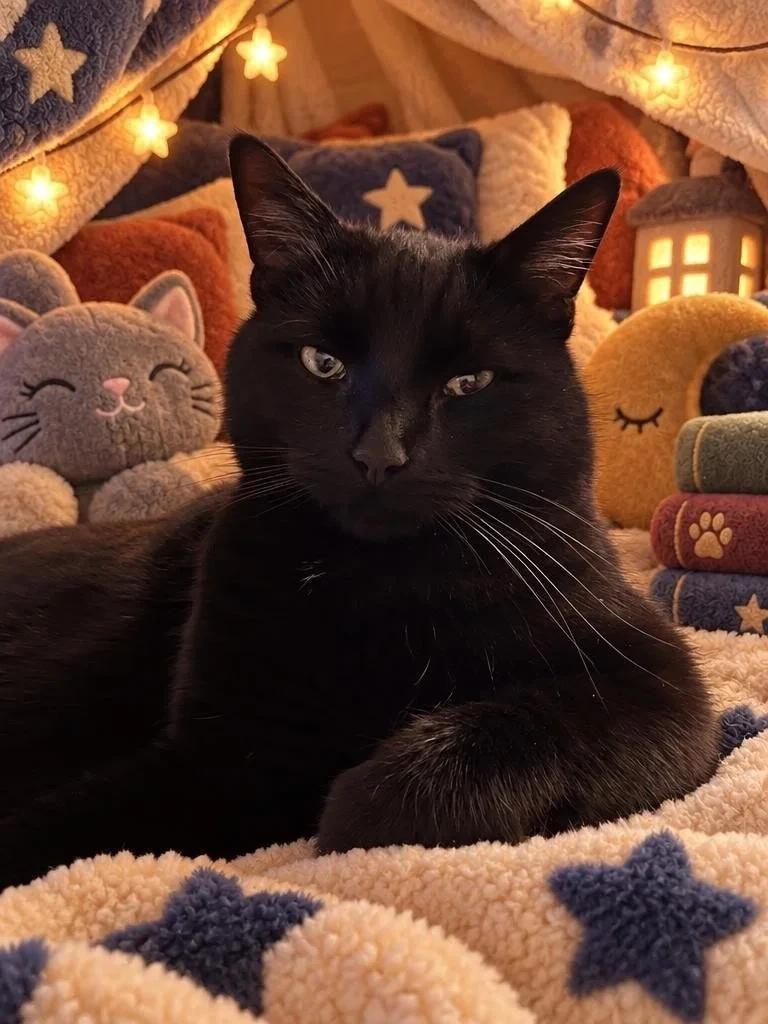 Photographic Chunki inside a soft blanket fort with Creative Mode Off