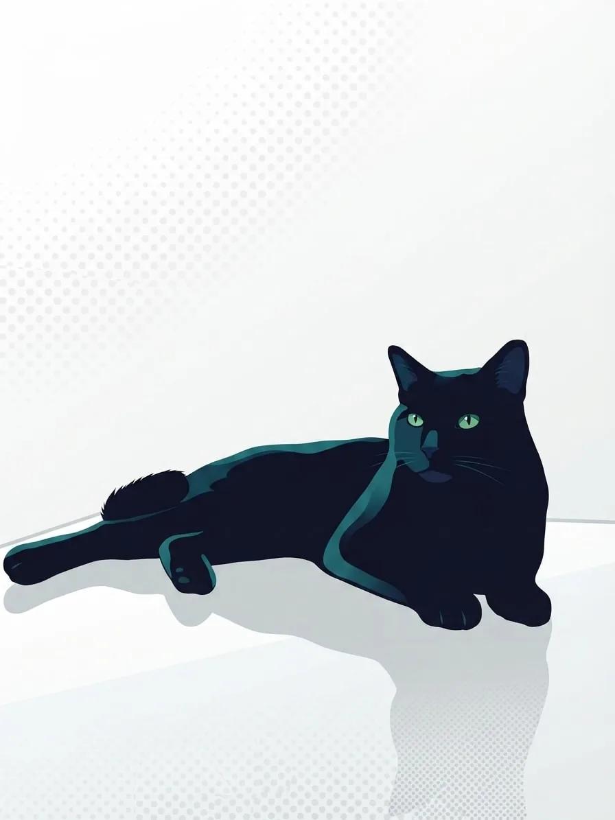 Black cat reclining in a bright Pop Art studio portrait