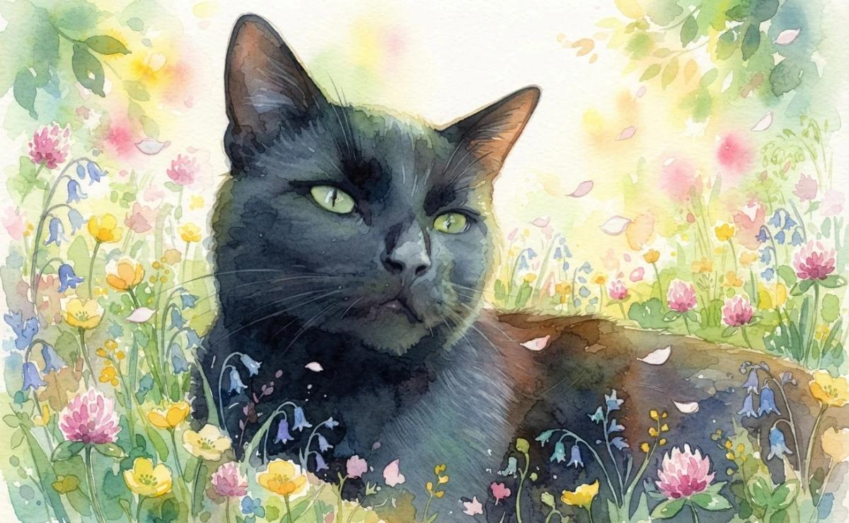 Chuck transformed into a bright watercolor portrait in a flower meadow