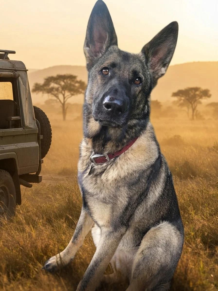Eve placed beside a safari trail in warm natural evening light