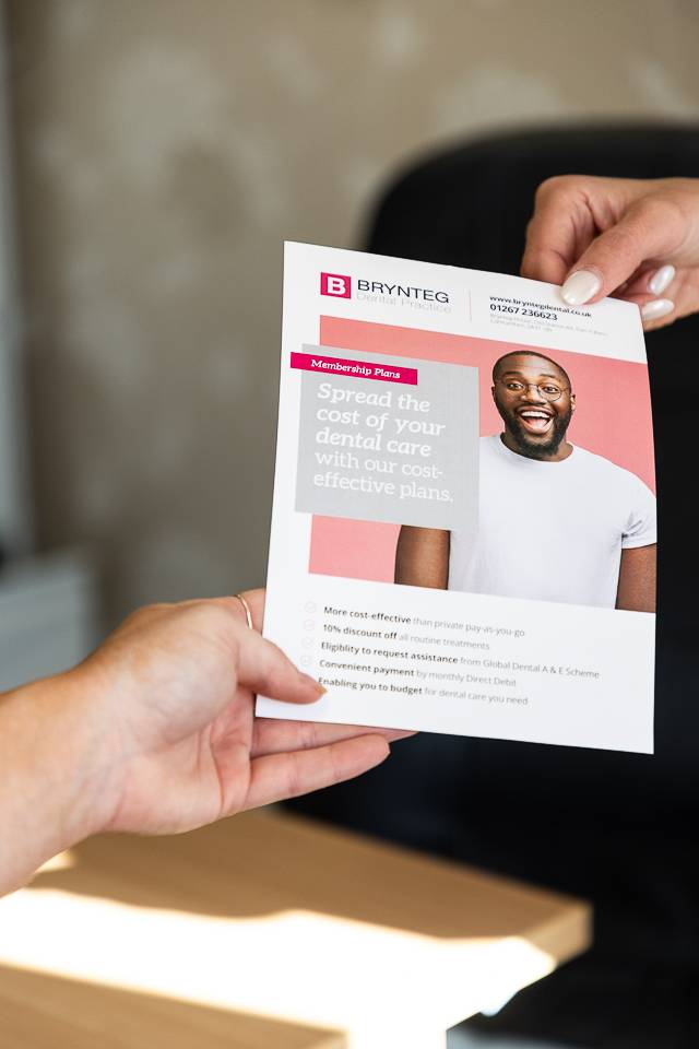 Brynteg Dental membership plan flyer to save patient's money on treatment cost