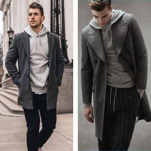 Imagen de dos hombres vistiendo capas con una hoodie debajo.