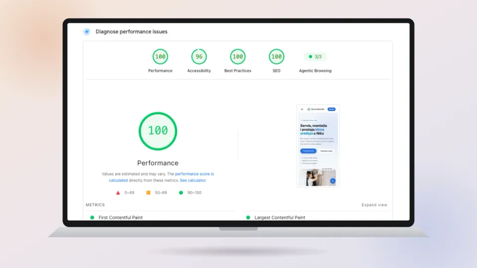 Google PageSpeed rezultat 100 na mobilnom testu