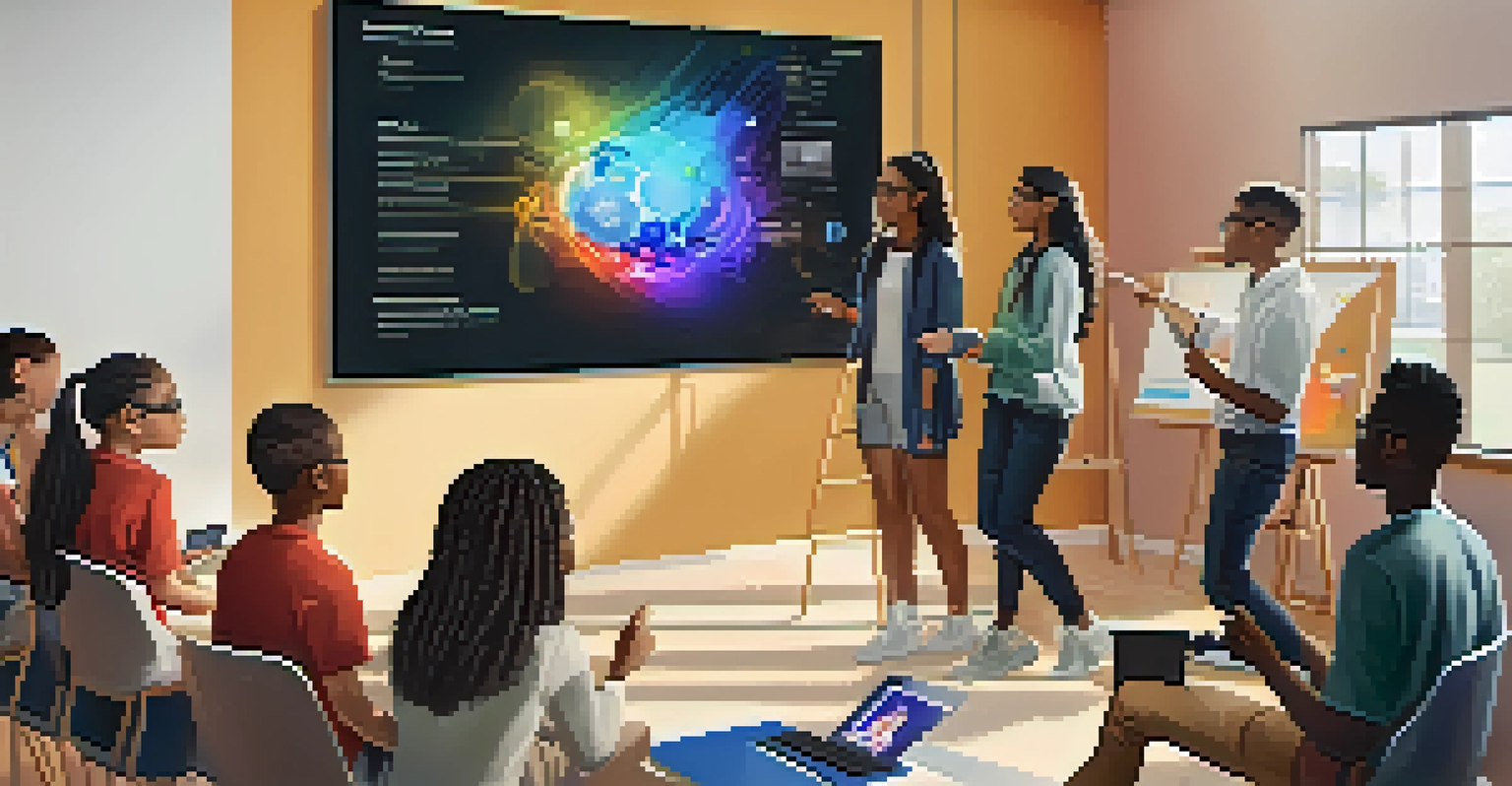 Diverse students working together on a project with virtual reality technology, displaying enthusiasm and collaboration in a tech-savvy classroom.