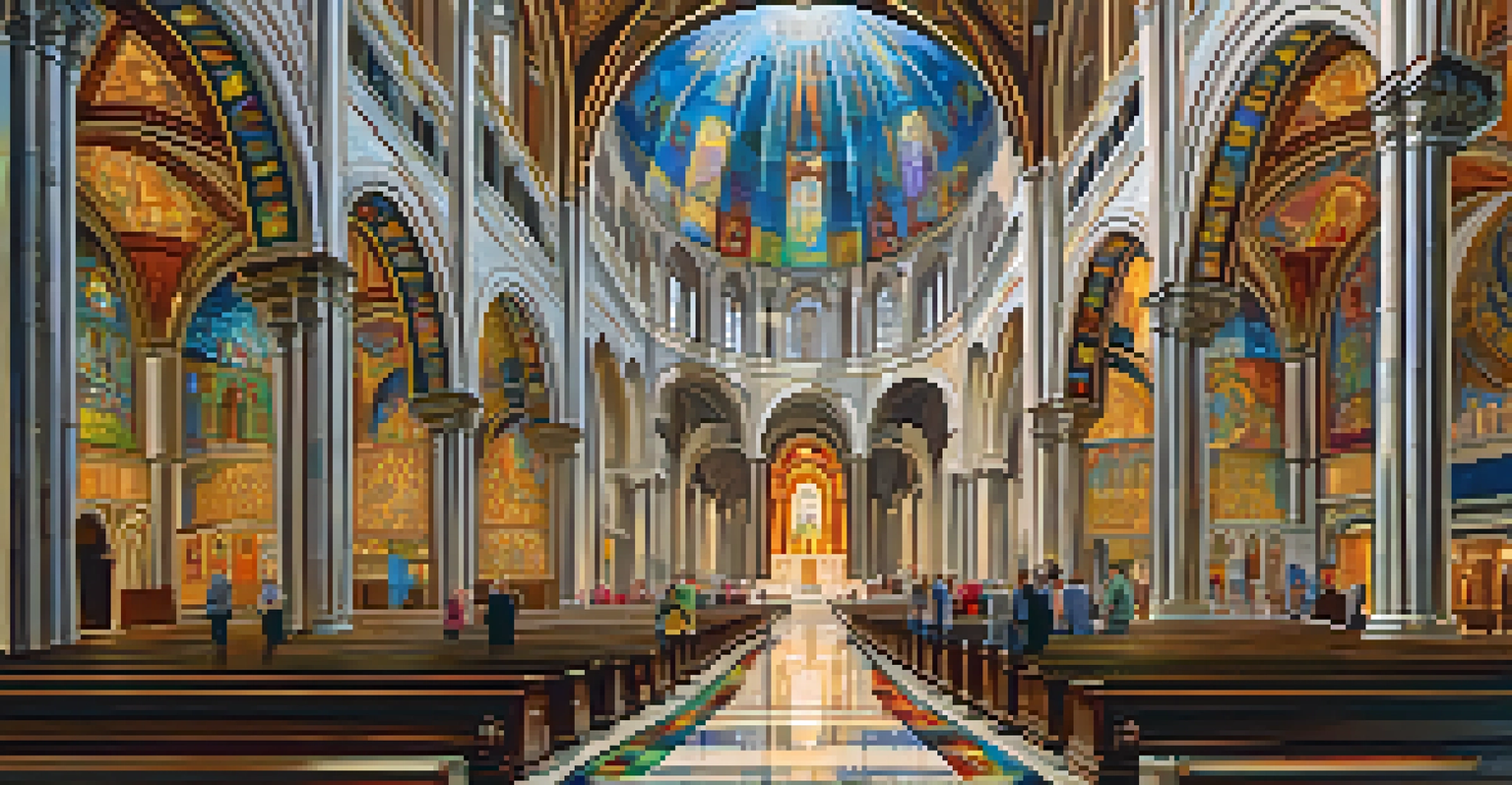 The interior of the Cathedral Basilica of St. Louis featuring beautiful mosaics and a high dome.