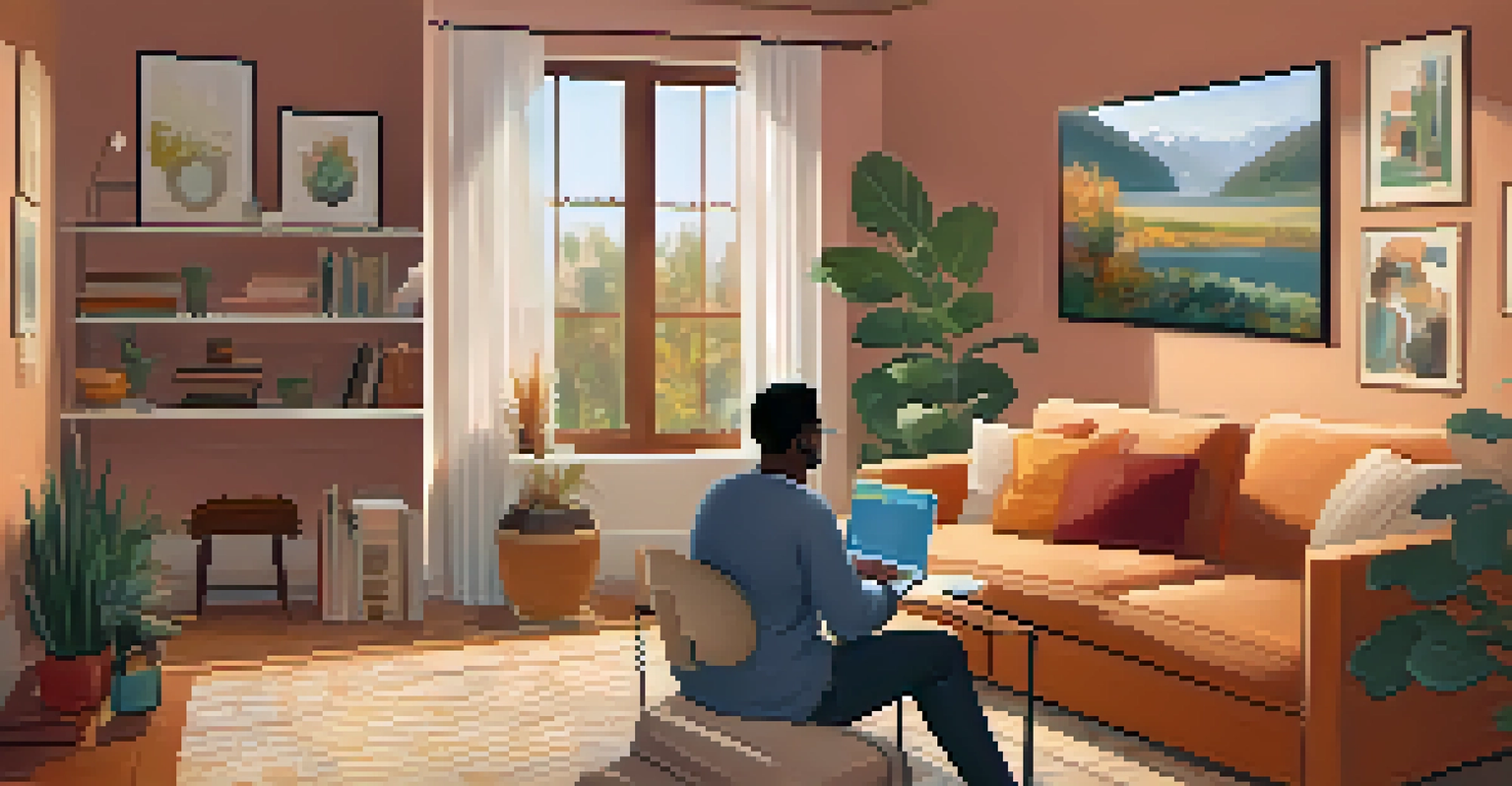 A person using telehealth services on a laptop at home, looking relaxed while talking to a mental health professional.
