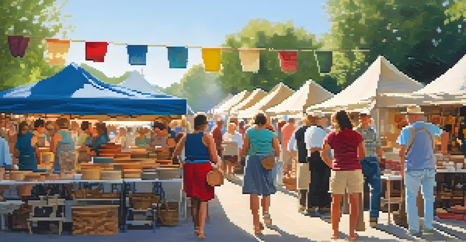An art and craft festival in Missouri with artisans displaying handmade goods and attendees browsing in a vibrant atmosphere.