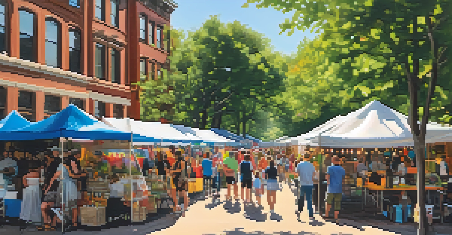 A vibrant street scene at the Art in the Park festival in St. Louis, with artists and visitors enjoying the colorful atmosphere.