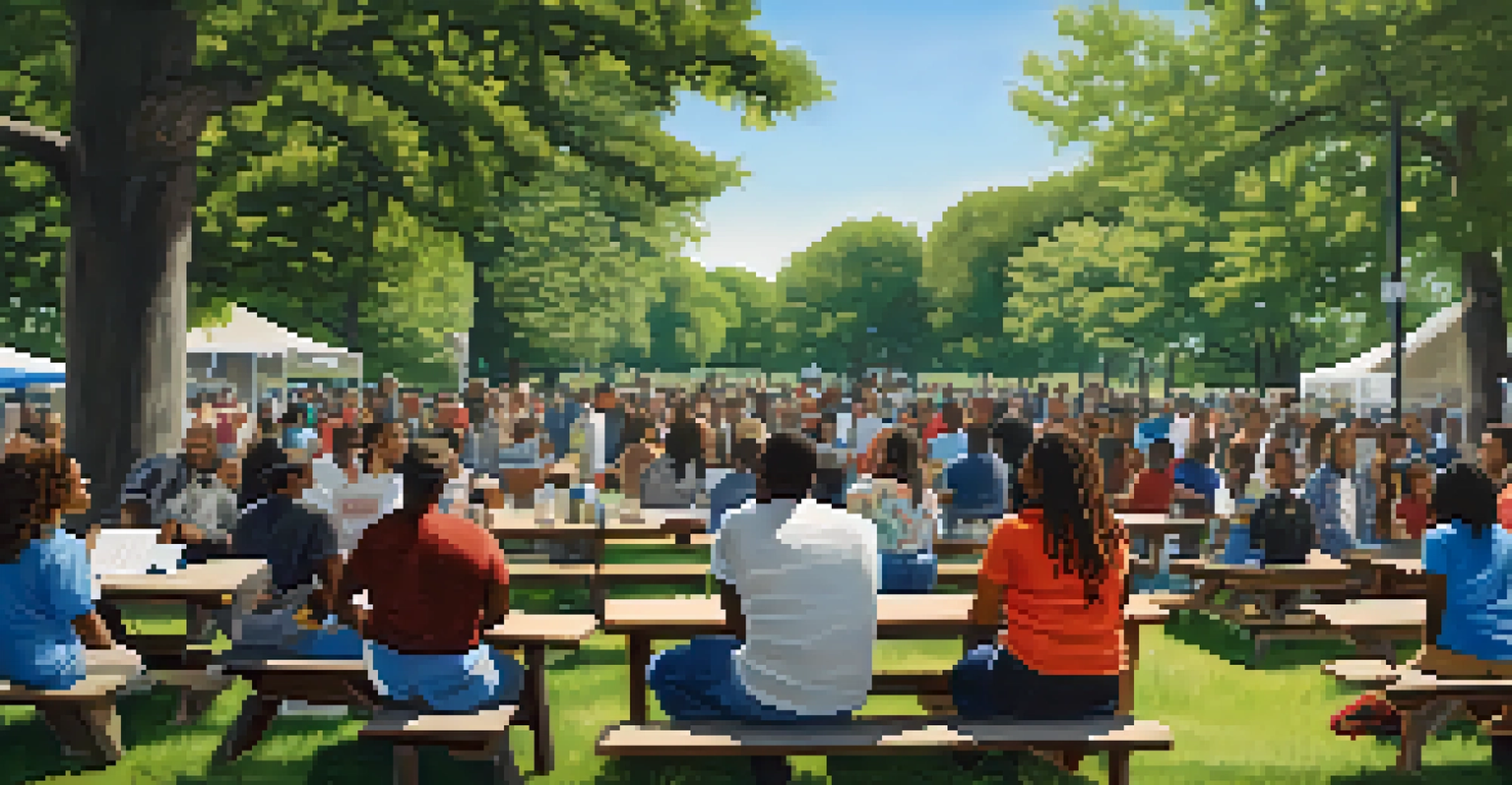 A diverse group of people participating in a community meeting at a park, advocating for social justice.